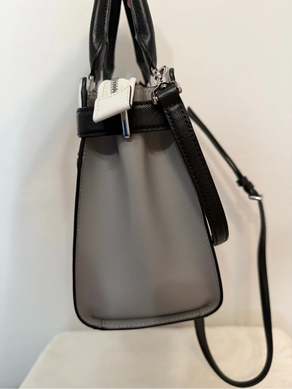 kate spade Two-Tone White, Gray & Black Leather Satchel